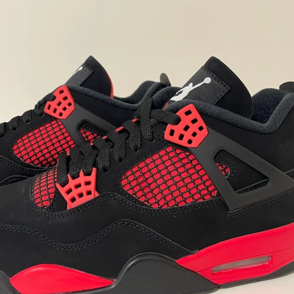 Brand New Retro 4 - Red Thunder- Men's Black and Red Sneakers - Picture 3 of 6